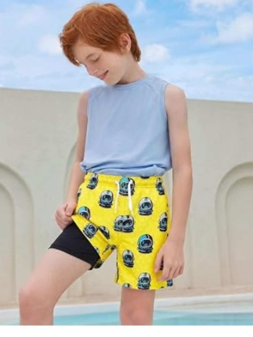 Boys Swim Trunks with Compression Liner Quick Dry Bathing Suit Yellow